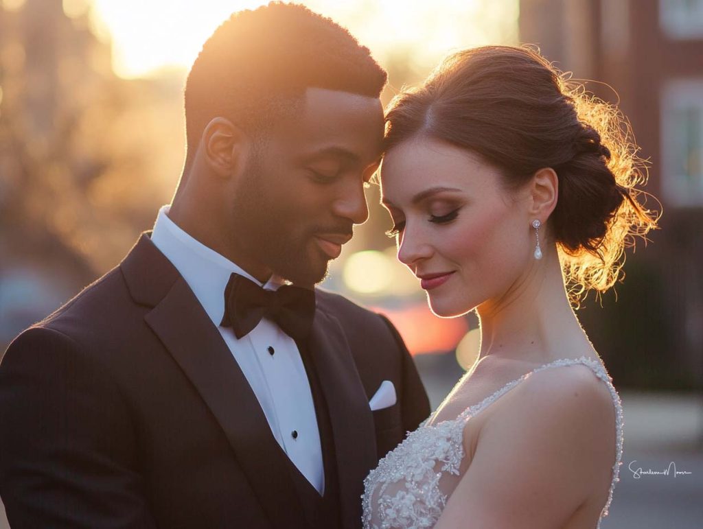 Biracial couple in a white ribbon ceremony with DC officiant Starlene, offering tiny weddings & elopements in DC, MD, VA