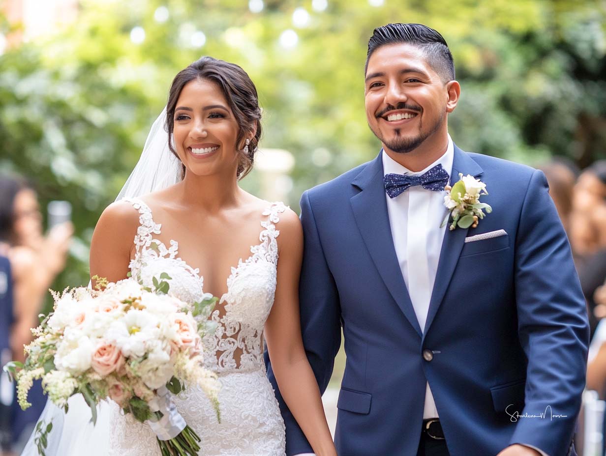 Hispanic American couple marrying in Washington, DC, with officiant Starlene, celebrating a joyful and personalized ceremony