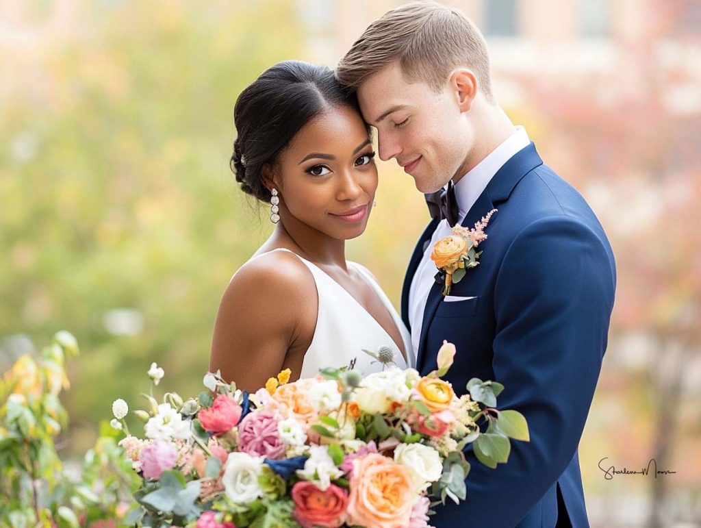 Biracial couple marrying at the DC Wharf with wedding officiant Starlene, offering personalized ceremonies in Washington, DC