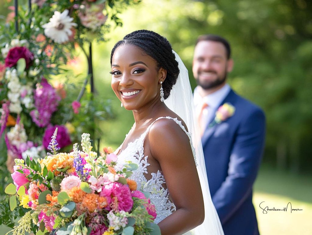 Biracial couple marrying at the DC Wharf with DC officiant Starlene, offering elopements and tiny weddings in DC, MD, VA